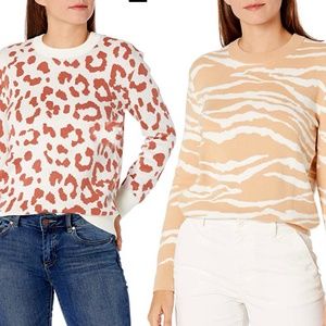 Daily Ritual | Ultra-Soft Leopard/Jacquard Crewneck Pullover 2 Sweater Set